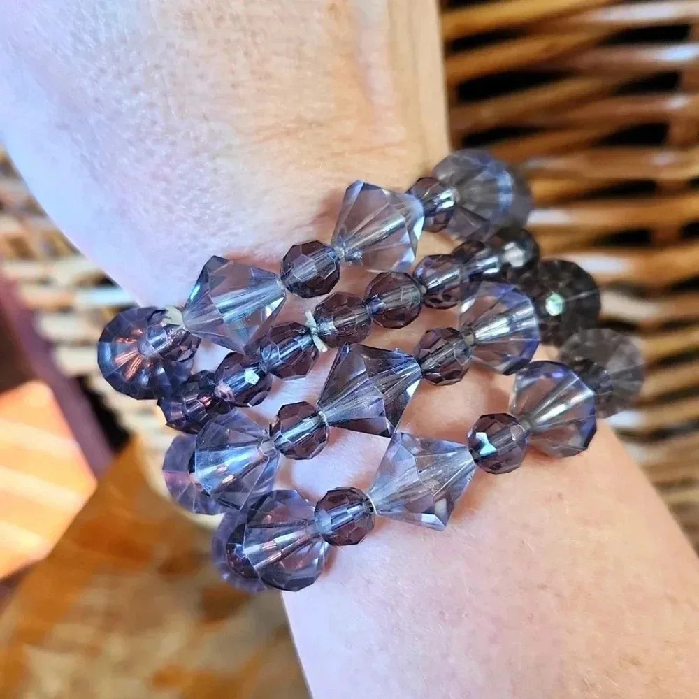 Set 4 Smoky‎ Gray Faceted Beaded Stretch Bracelets